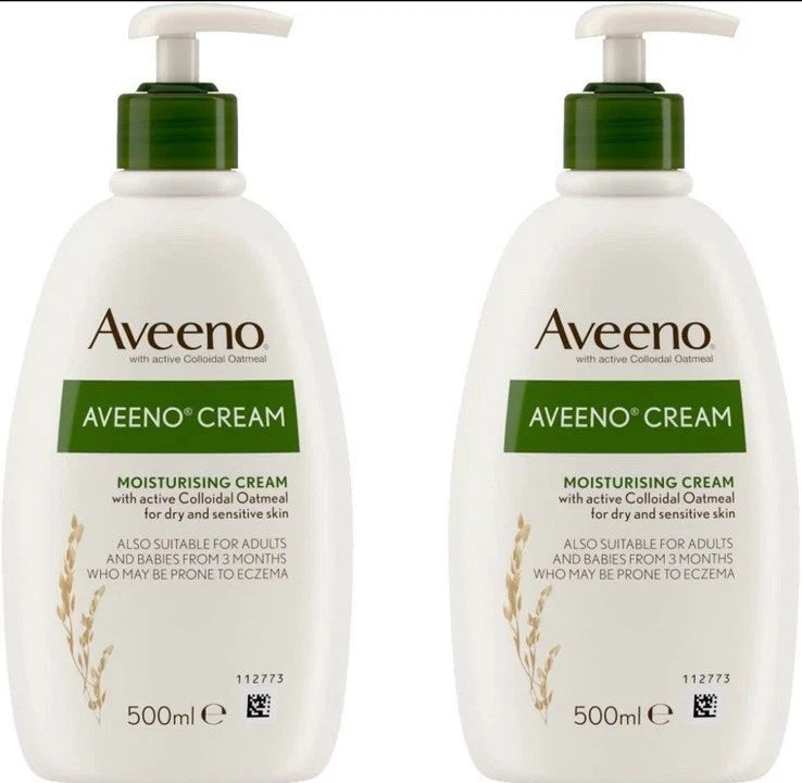 2x Aveeno Daily Moisturising Cream Body Lotion, 500ml, for Dry Sensitive Skin