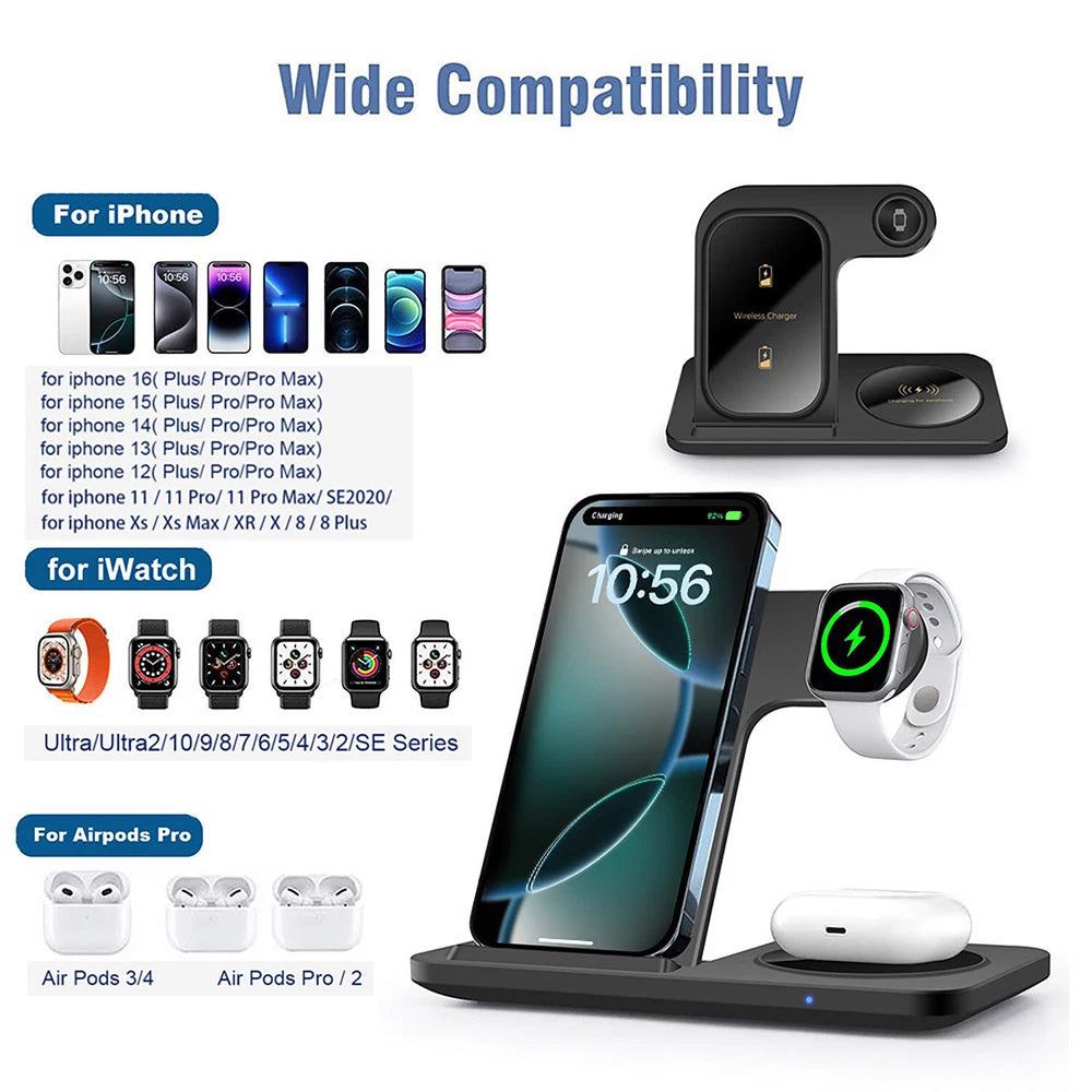 3in1 15W Fast Wireless Charger Dock Charging Station For Apple Watch 9 iPhone 16