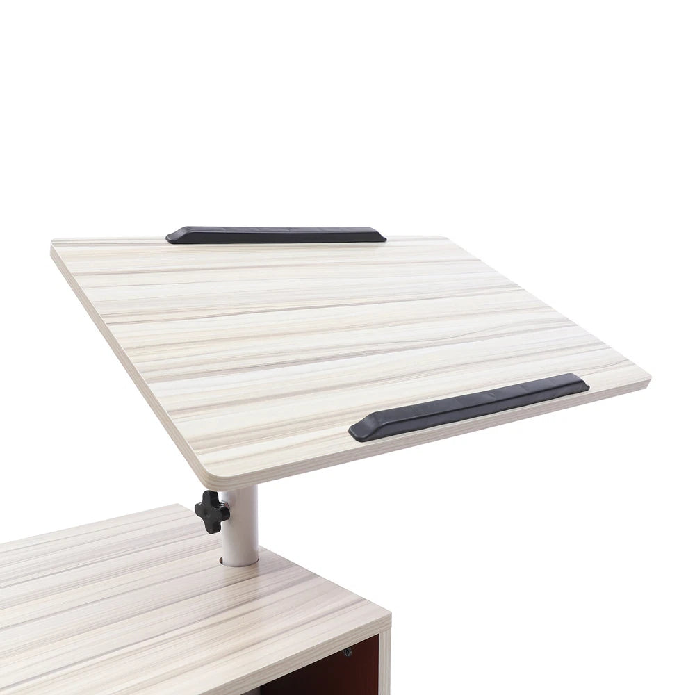 Laptop Desk Bedside Table with Lift Up Top - Modern Nightstand 2 Drawers w/Wheel