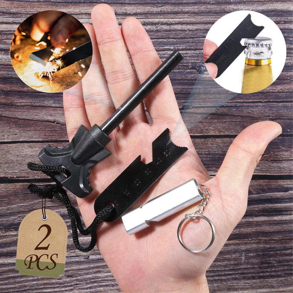 2x Magnesium Fire Starter Stick Firestick Keychain Steel Flint Survival Lighter
