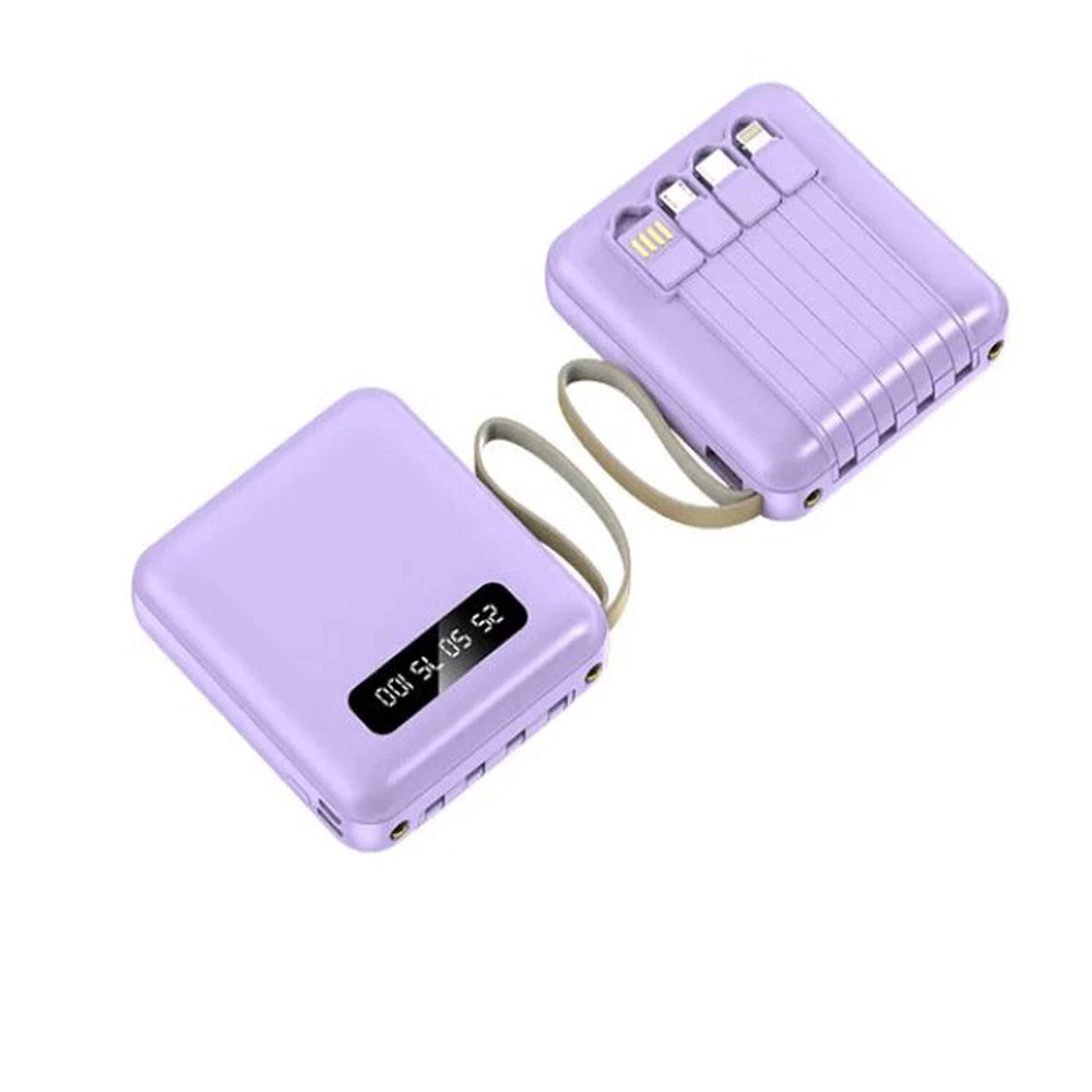 Mini Power Bank 20000mAh With 4 Cable Mobile Phone External Battery Charger for