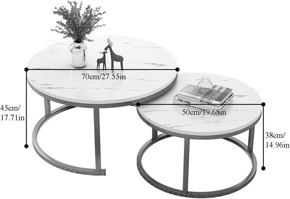 Nesting Coffee Tables Set of 2 Round Stacking Sofa Side Tables Bed/Living Room