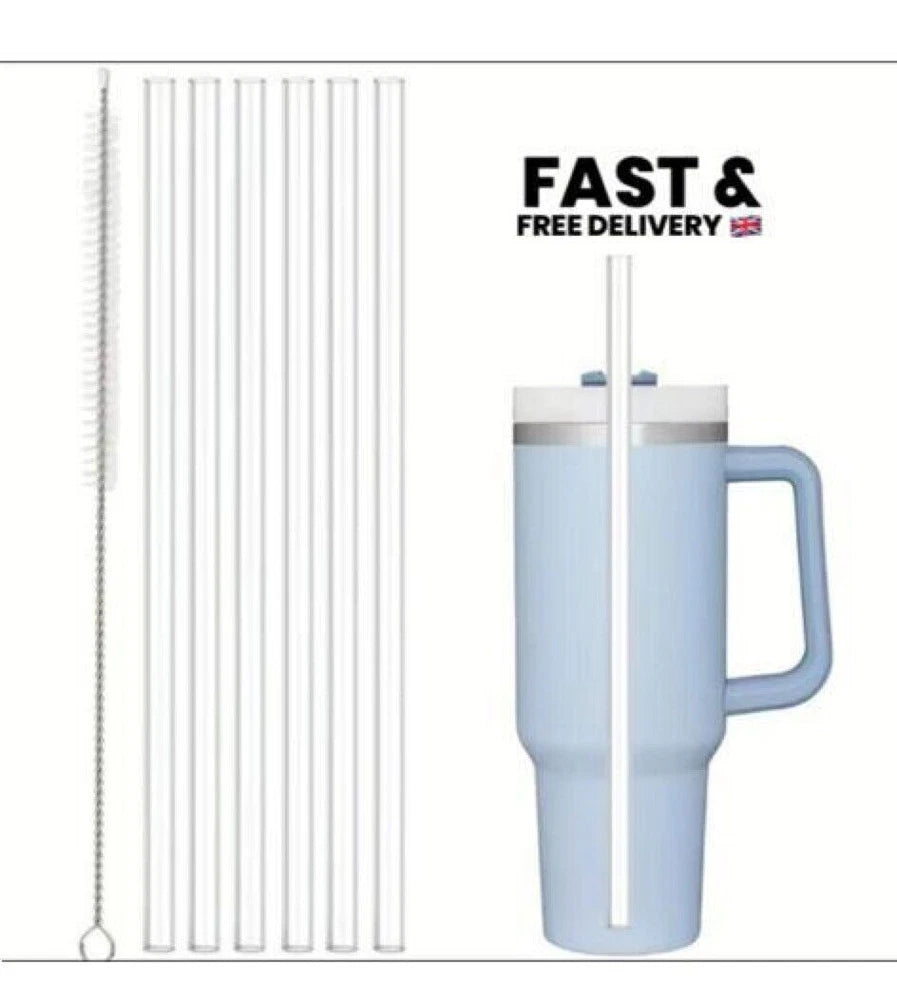 For Stanley Cup 40oz Replacement Straw Reusable Long Straws with Cleaning Brush