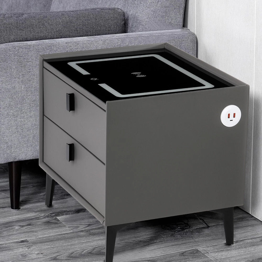 Smart Bedside Table with Light Phone Charging Modern Bedroom Furniture Drawers