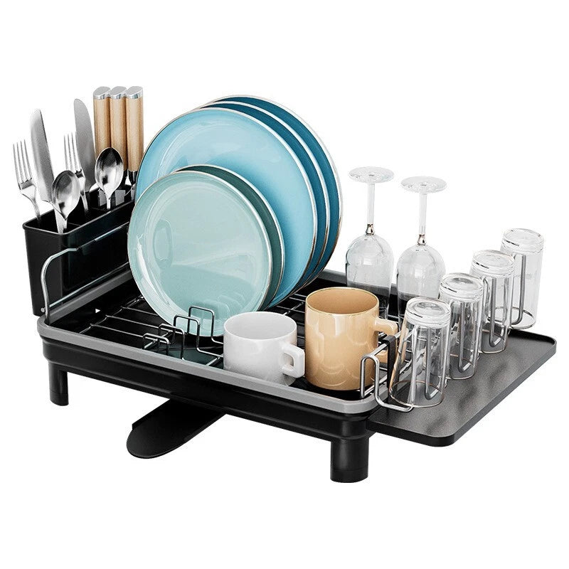2 TIER KITCHEN SINK DISH DRAINER RACK WITH DRIP TRAY CUTLERY HOLDER PLATE RACK