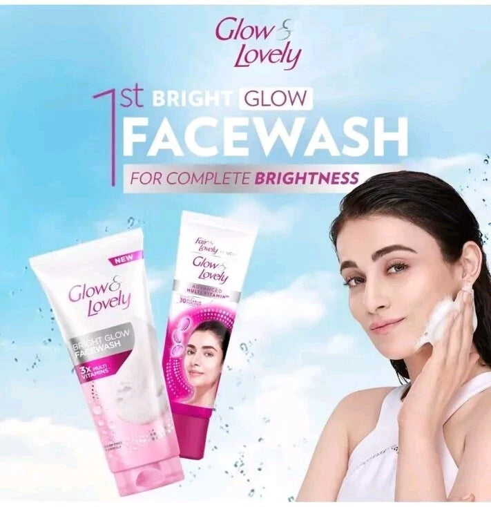 2 X 100g GLOW & LOVELY BRIGHT GLOW FACE WASH 3X MULTI VITAMINS SOAP FREE FORMULA