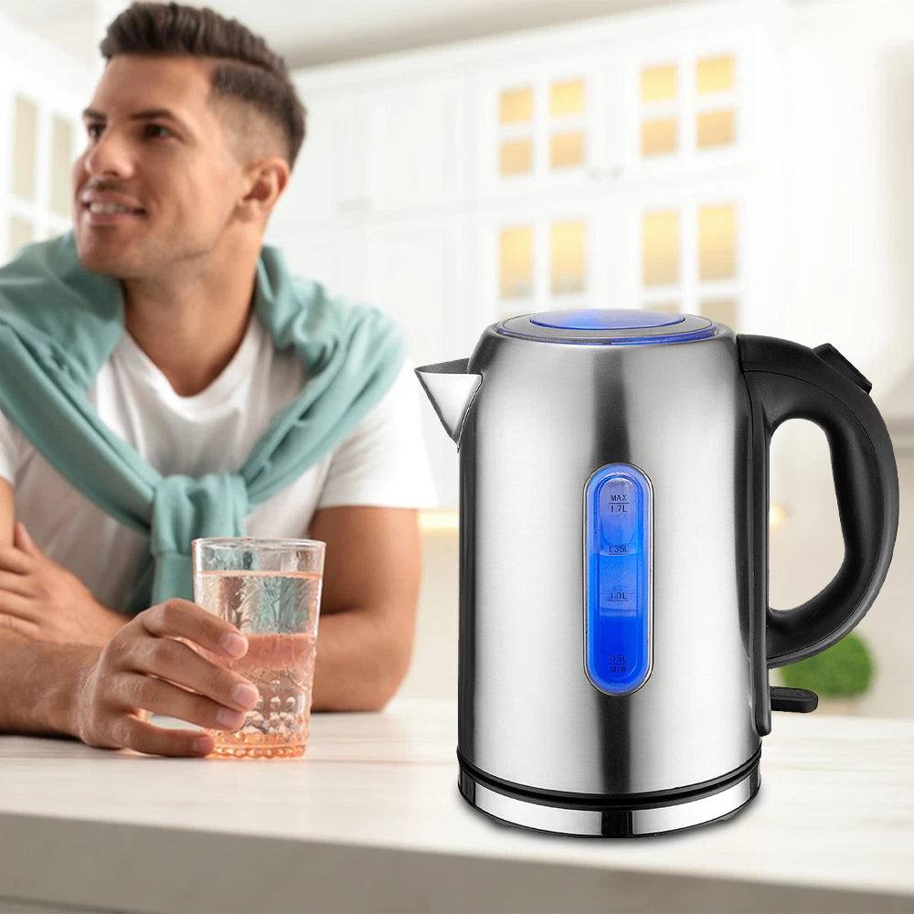 1.7L Electric Kettle Quiet Fast Boil Stainless Steel Jug Overheat Protect 2200W