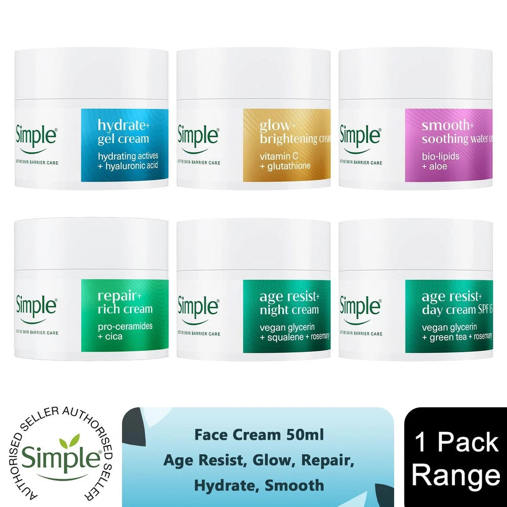 Simple Face Cream 50ml - Age Resist, Glow, Repair, Hydrate, Smooth, 1 Pack