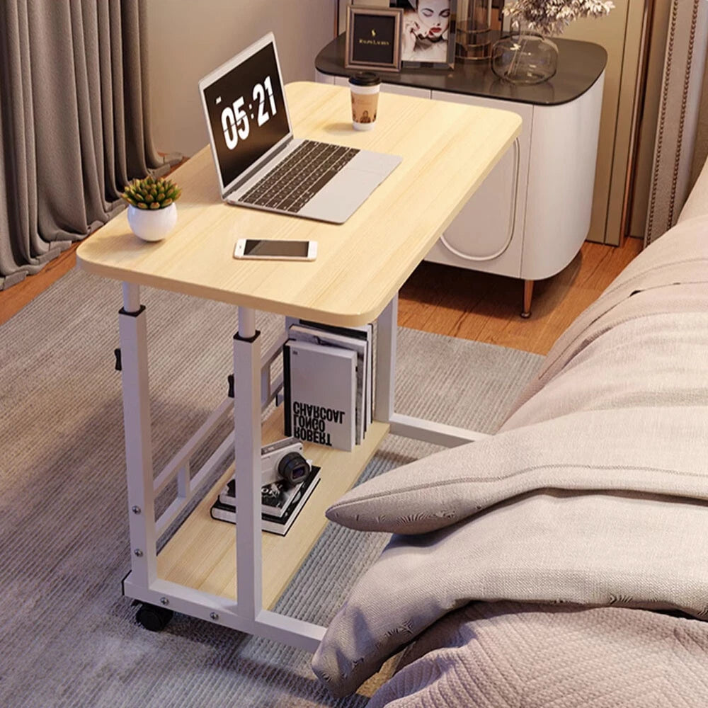 Height Adjustable Small PC Computer Desk Mobile Overbed Table Laptop Stand Shelf