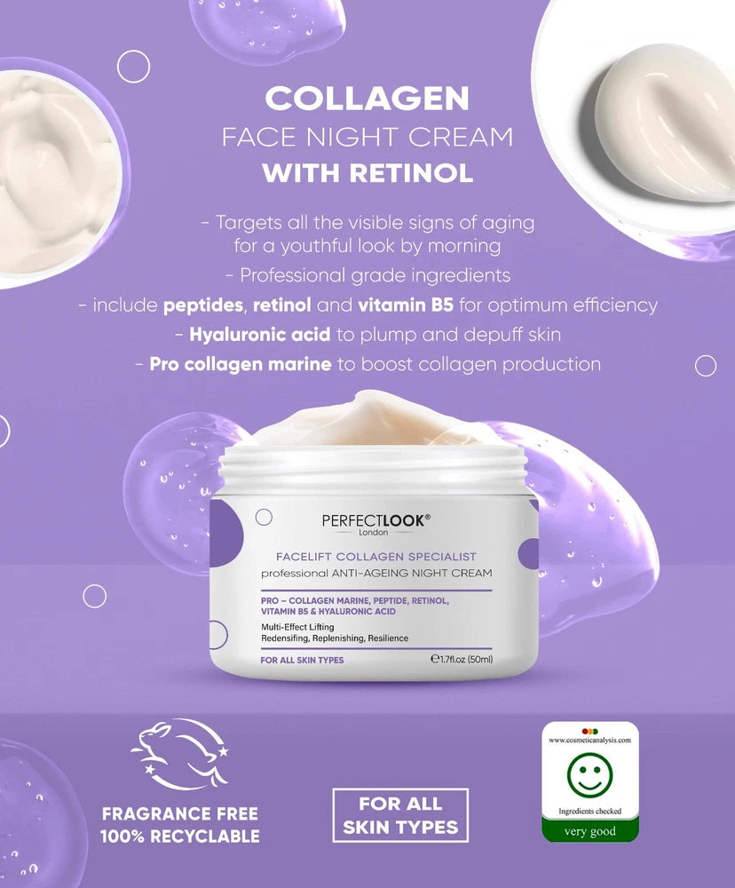 Night Face Cream with Collagen Marine, Peptide, Retinol, Hyaluronic Acid and B5