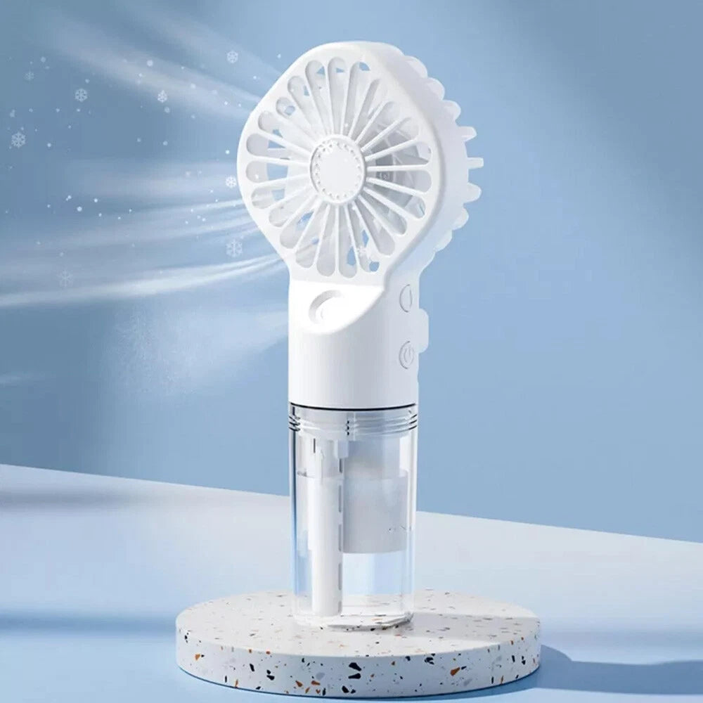 1X Water Spray Mist Fan USB Handheld Rechargeable Portable Mini Fan Cooler WHITE