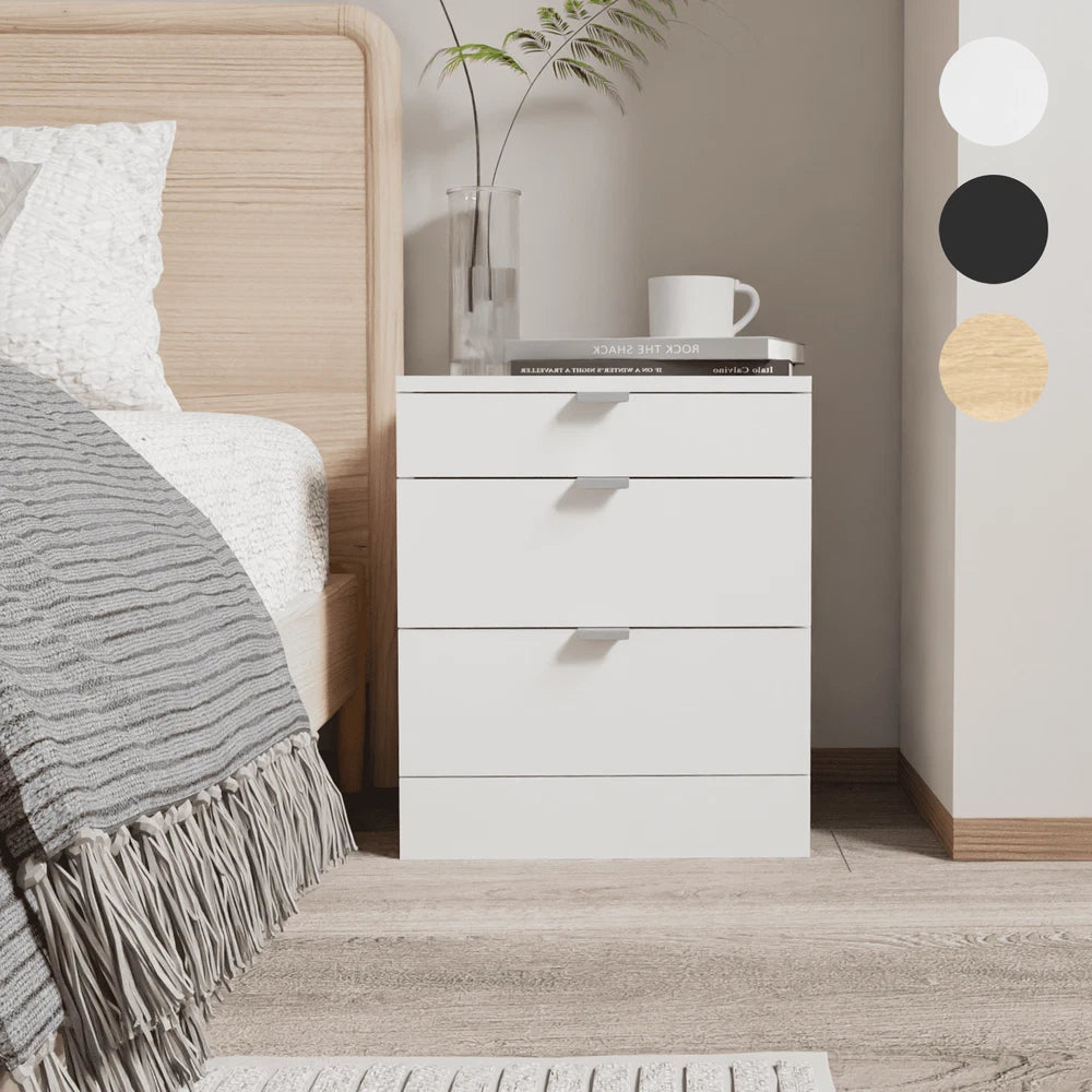 Modern 3 Drawers Bedside Table with Shelf Nightstand Bedroom Furniture Storage