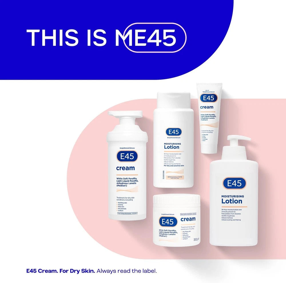 E45 Cream 350g Moisturiser to Soothe Dry & Sensitive Skin Dermatologically 2Pack