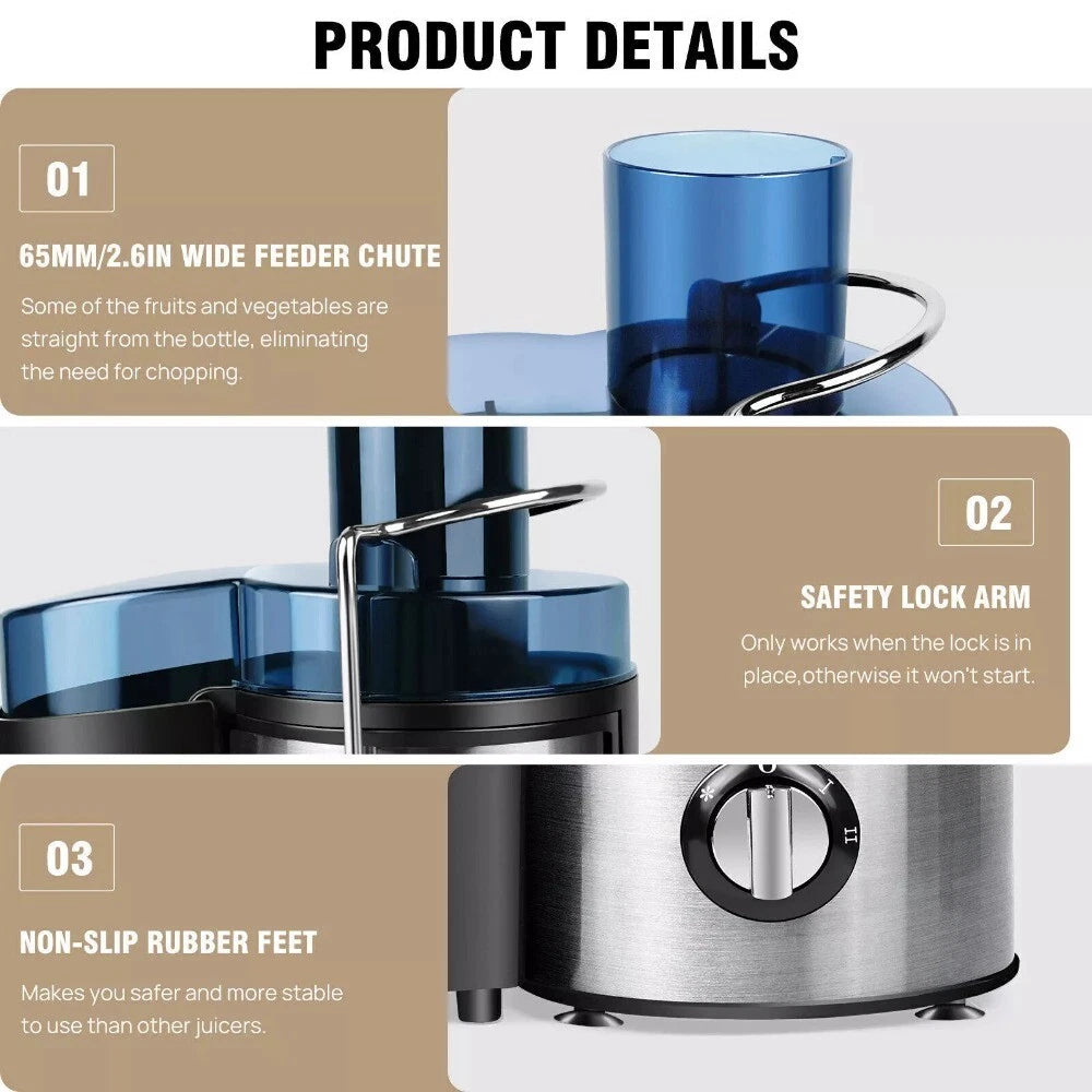 1000W Juicer Machine Whole Fruit Vegetable Large Juice Extractor Stainless Steel