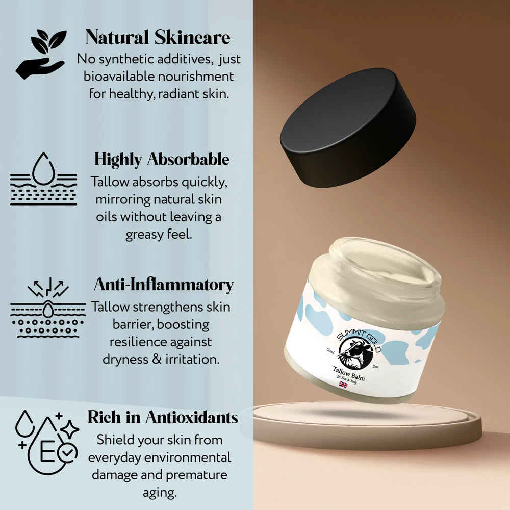 Natural Grass-Fed Beef Tallow Balm Skincare with Jojoba Oil, Honey & Beeswax UK