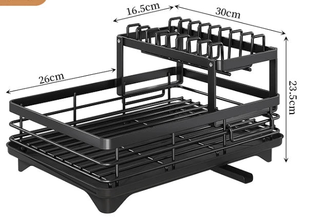 2 Tier Dish Drainer Rack Cutlery Holder Plate Rack Kitchen Sink with Drip Tray