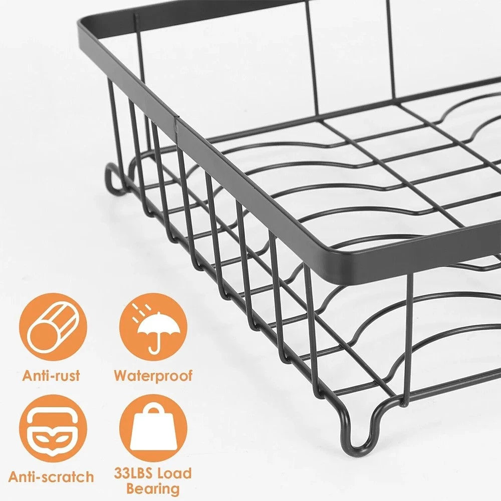 2 TIER KITCHEN SINK DISH DRAINER RACK WITH DRIP TRAY CUTLERY HOLDER PLATE RACK