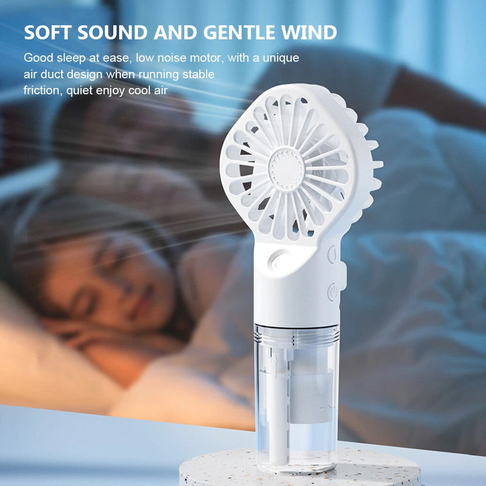 Portable Humidifier Fan Mini Handheld Cooling Mist Cooler Water Spray Travel NEW