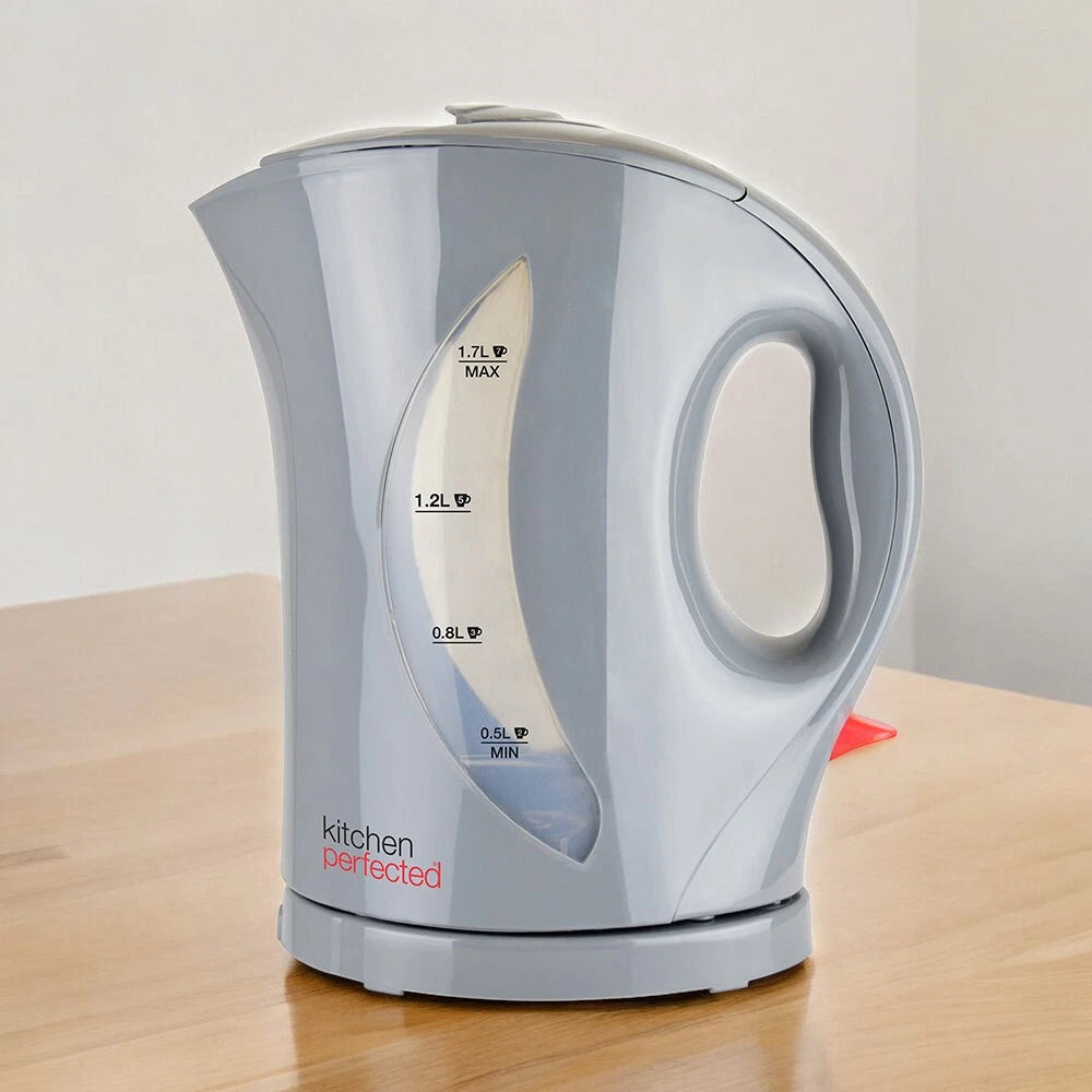 Grey Cordless Electric Kettle 1.7 Litre Jug 2200W Fast Boil Washable Filter