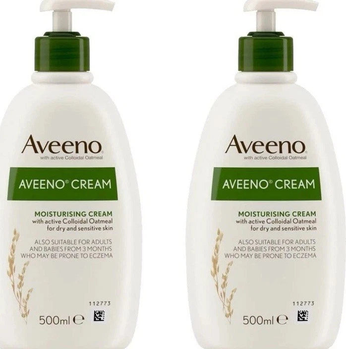 2x Aveeno Daily Moisturising Cream Body Lotion, 500ml, for Dry Sensitive Skin