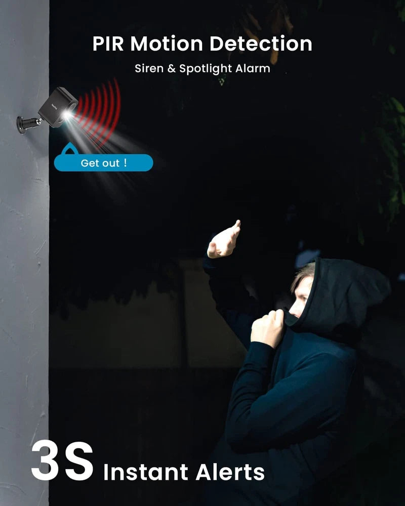 Outdoor Wireless Security Camera Home 2K WiFi Battery CCTV System SD Card