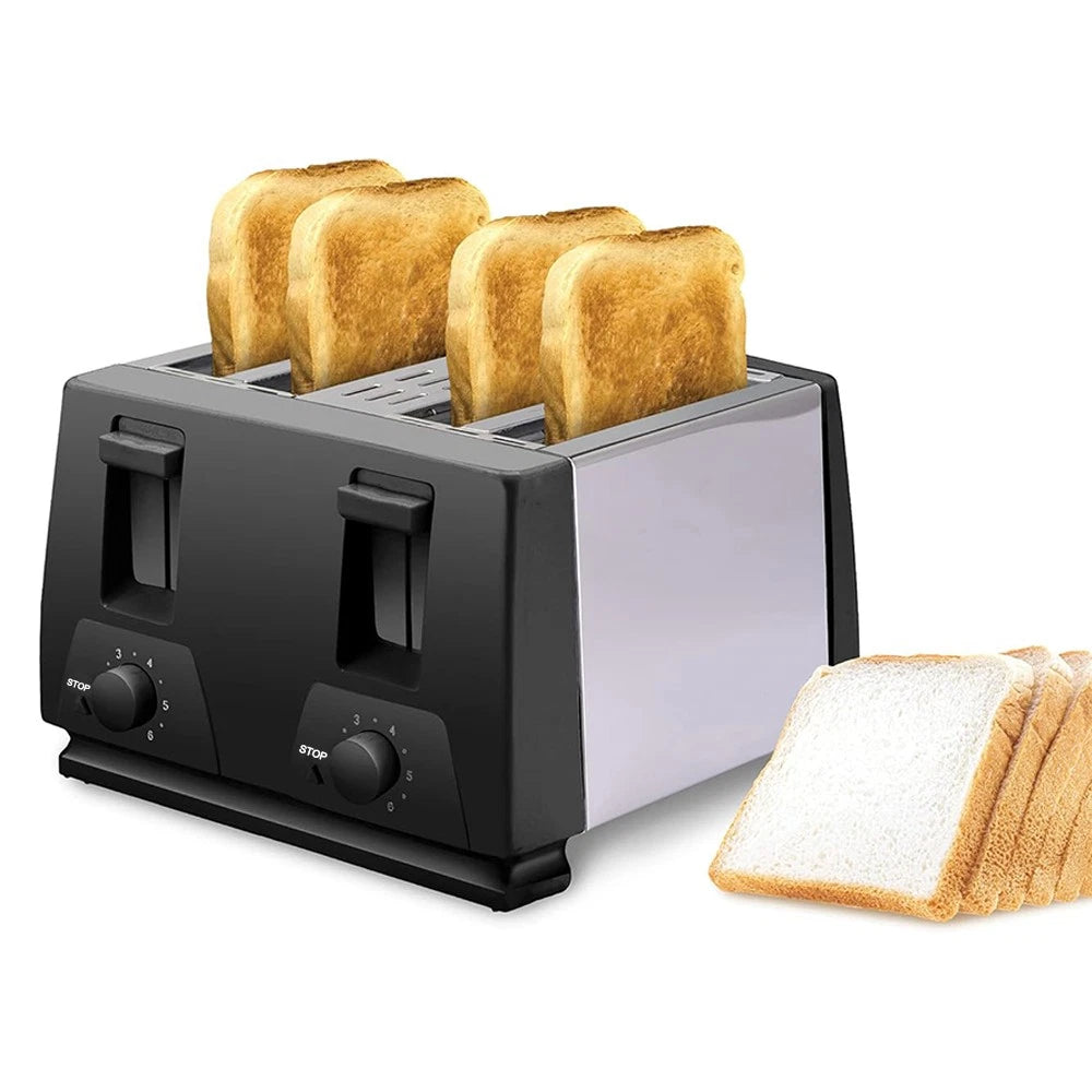 Black Toaster - 4 Slice - Variable Browning - Defrost - Reheat - Extra Wide Slot