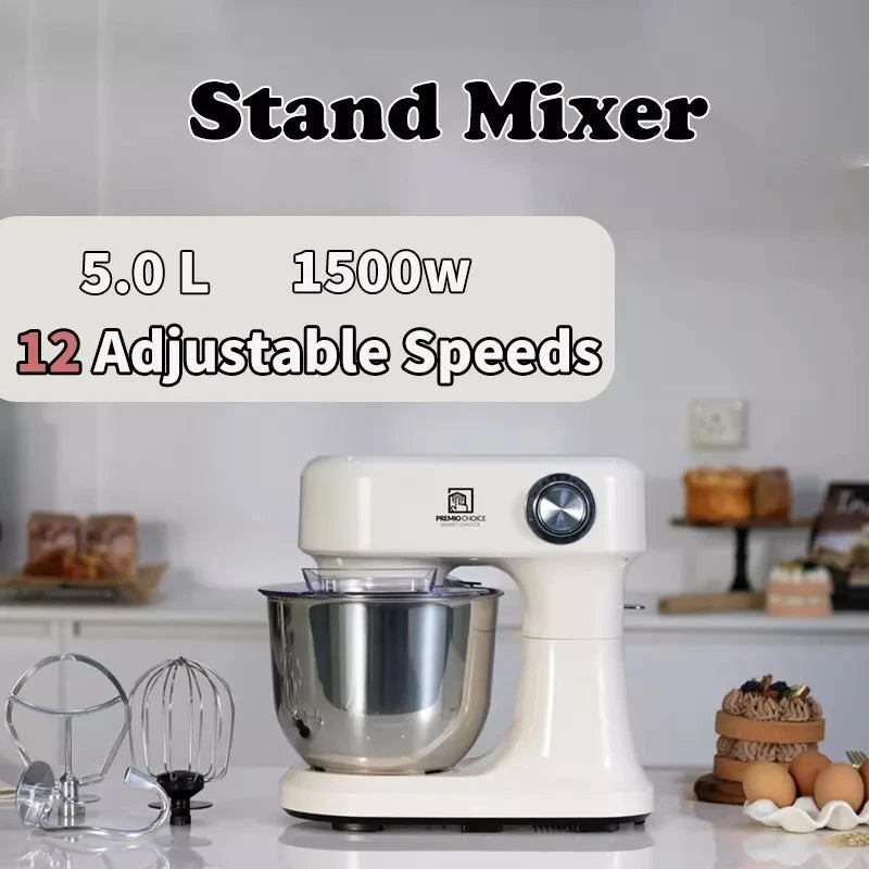 5L Stand Mixer for Baking – Stainless Steel Bowl, Dough Hook & Whisk Included