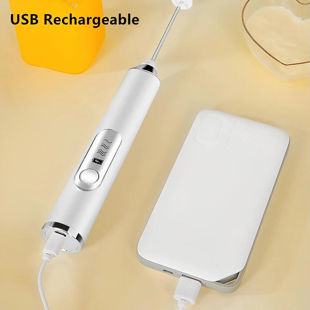 USB Rechargeable Milk Coffee Frother Whisk Egg Beater Handheld Frappe Mixer New