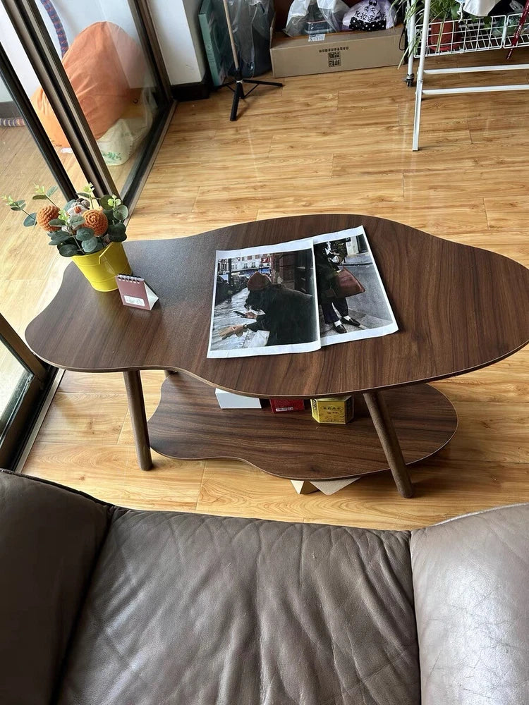 2 Layer Coffee Table Tea Table Cloud Modern Living Room Desk W/ Storage Shelf