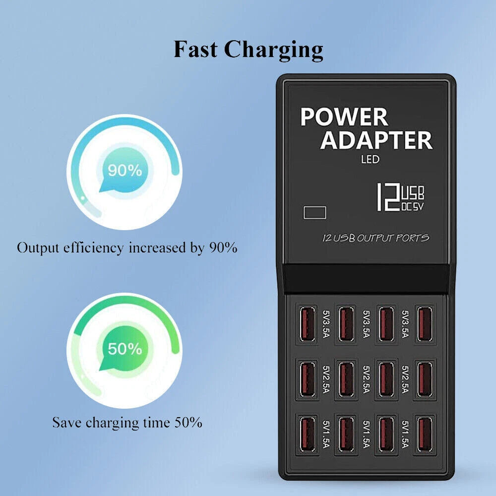 12Ports USB Multi Charger Travel Wall AC Adapter UK Plug Hub Charging Station UK