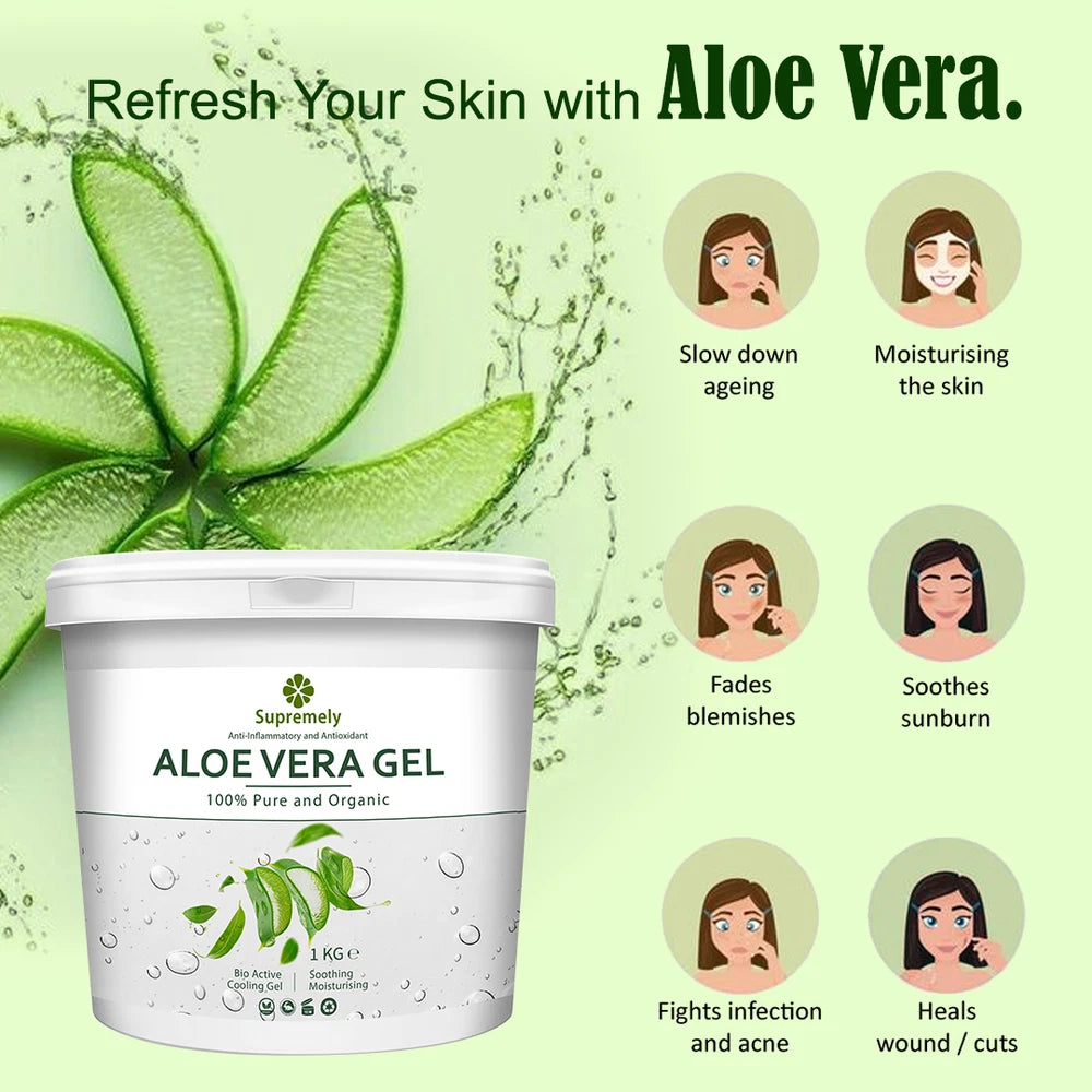 1KG 100% Pure Aloe Vera Gel Multipurpose Soothing Moisturising For Hair & Skin