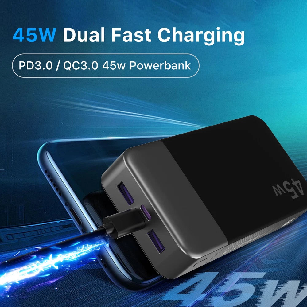 Power Bank 20000mAh 45W Charging Portable External Battery Backup For Cell Phone