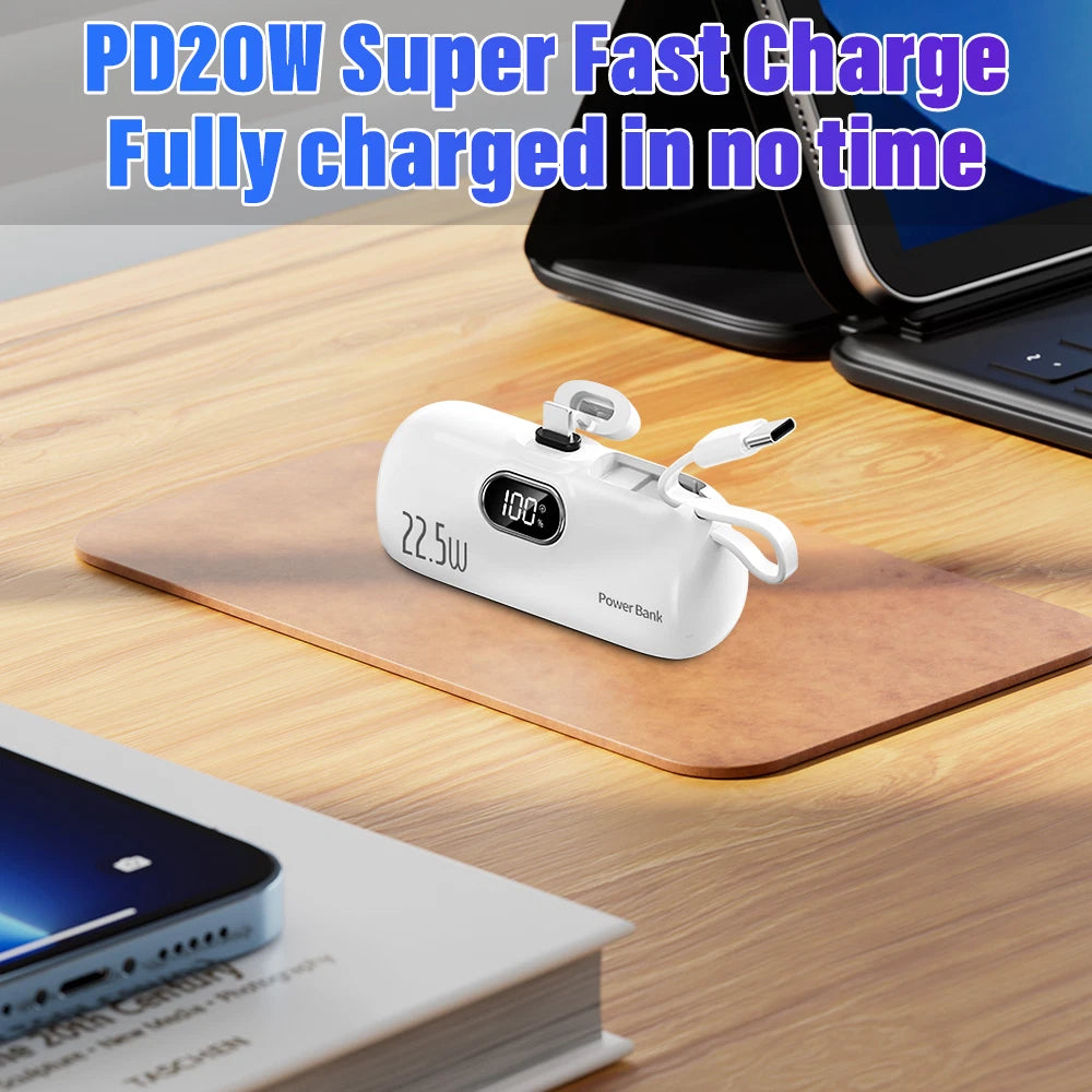8000mAh Mini Power Bank Portable Fast Charger External Battery For iPhone Type-C