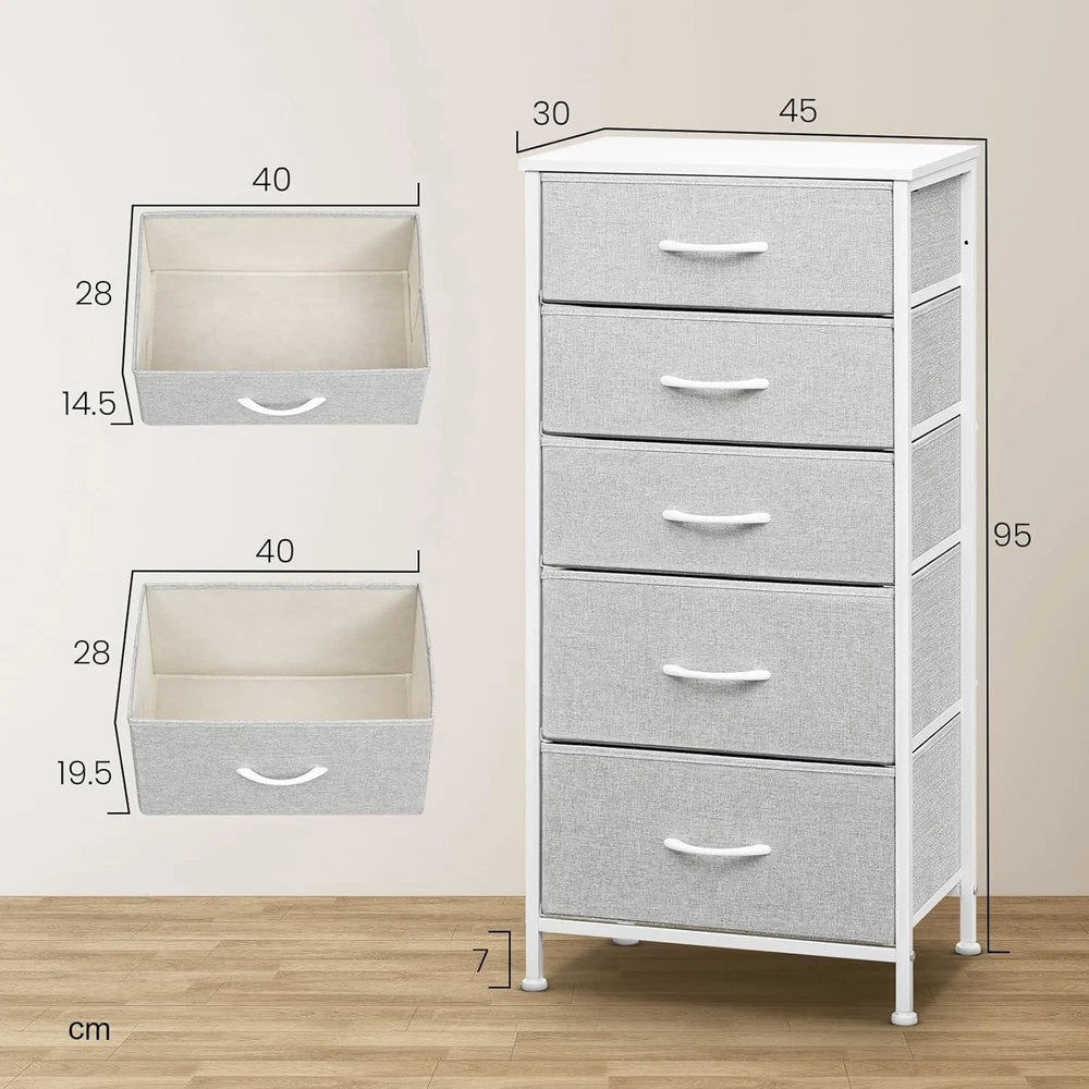 Chest of Drawers Bedroom Furniture Storage Bedside Cabinet 5 Drawers 6 Colours