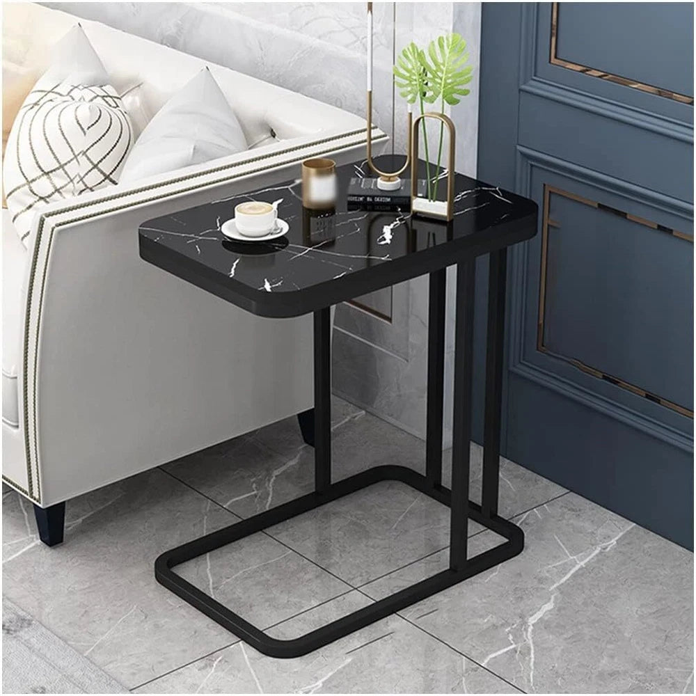 Side Table C Shaped Sofa End Table Coffee Snack Table w/ Metal Frame Couch Table